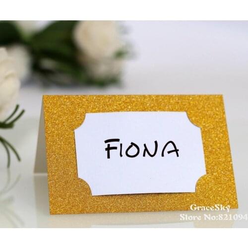50Pcs free shipping laser cut glitter paper place name cards Birthday Wedding Seat table holder Invitation Cards party supplies