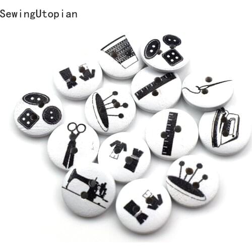 50PCS 15MM Random Mixed Round 2 Hole Wood Buttons for Sewing Scrapbook Clothing Crafts DIY Handwork Card Accessories