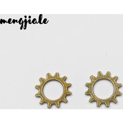 80pcs/lot Antique Bronze Vintage Metal Alloy Gear Pendant Charms Small Gear Connector For Jewelry Making 12mm Dia