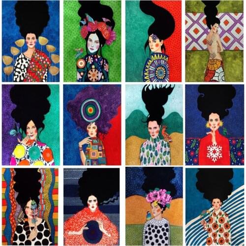 Abstract Vintage Girl Hair Flower Animal Women Wall Art Posters and Prints Canvas Painting Picture for Living Room Home Decor