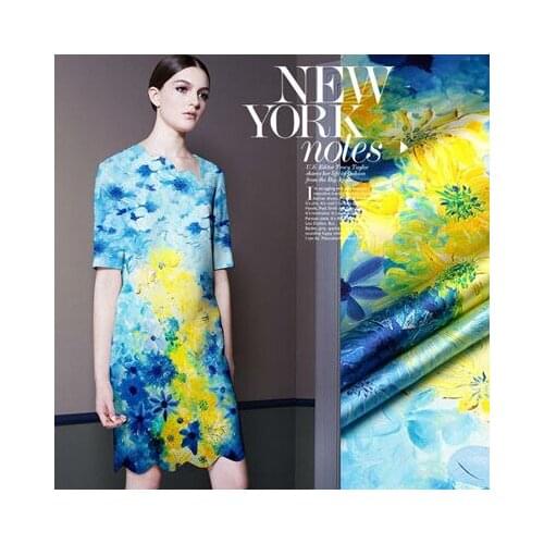 CNUM SP010 Pure Silk/Midnight Lemon Blue/Silk Fabric/Stretch Fabric/93%Silk 7%Spandex/Thickness:19mm Size:1.18mX1.10m