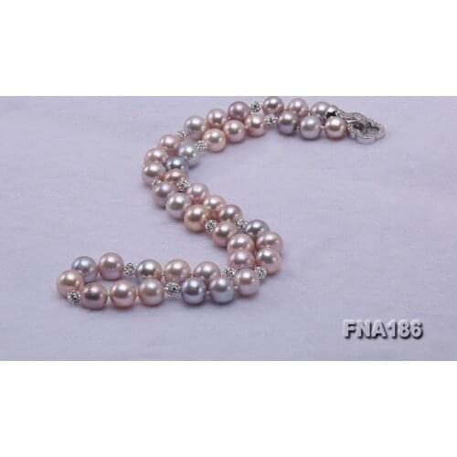 Elegant Ladies Necklace Perfect Natural Pink Lavender 9-10mm Freshwater Pearl Necklace 45cm Rhinestone Pearl Jewelry Loving Gift