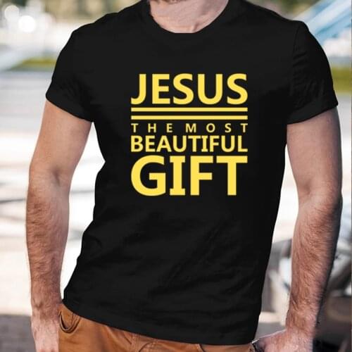 Jesus The Most Beautiful Gift Christian Cross Mens Cotton T Shirt Fashion Summer Casual Short Sleeve Tops Black White Tee