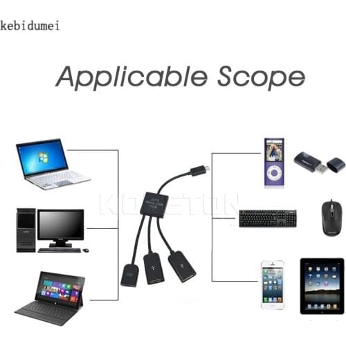 Kebidumei Wholesale 3 in 1 Male to Female Dual Micro USB 2.0 Host OTG Hub Adapter Cable For Samsung