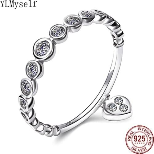 Real Sterling silver jewelry Cute Romantic gift Pave shiny round cut cubic Zirconia crystal rings Lovely Real 925 silver ring