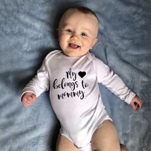 Newborn Romper My Heart Belongs To Mommy Infant Baby Boy Girl Long Sleeve Jumpsuit Toddler Cute Fashion Clothes 0-24M