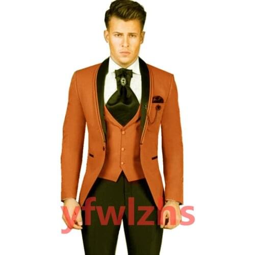 Handsome One Button Groomsmen Shawl Lapel Groom Tuxedos Wedding Dress Men Suits Blazer Prom Dinner (Jacket+Pants+Tie+Vest) B60