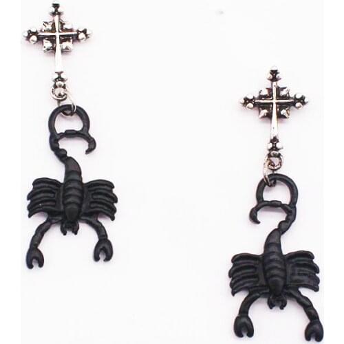 Cross Ancient Silver Color Matte Black Scorpion Earrings For Men Women European And American Retro Punk Fashion Jewelry VGE254