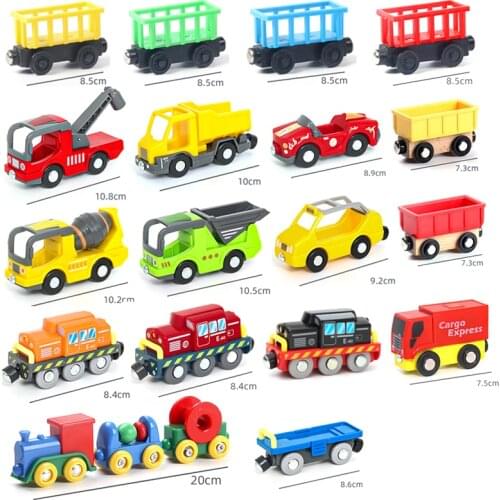 Magnetic toy car engineering vehicle transport car, rail car compatible with wooden train tracks variety of styles are available