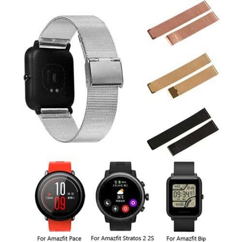 Metal Milanese Strap for Xiaomi Huami Amazfit Bip Watch Band 20MM 22MM Bracelet Belt for Amazfit Pace Stratos 2 2S Rose Gold