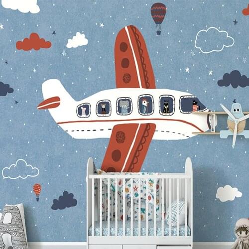 Milofi custom 3D wallpaper mural hand-painted boy childrens room bedroom American cartoon airplane background wall decoration