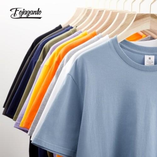 FOJAGANTO Mens Summer Solid Color T-Shirt Loose Casual Short-Sleeves Multi-Color Tops Cotton Round-Neck Basic T Shirts Male