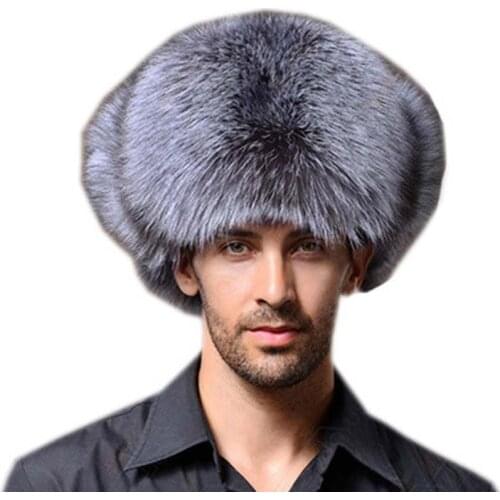Mens Warm Ushanka Fur Hat - Winter Faux Fur Cap Fox Fur Leather Russia Hunting Hat Aviator Hats