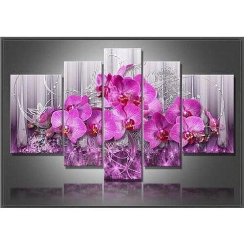 5pcs Diamond Painting Flower Orchid Cross Stitch Multi-picture Diamond Embroidery Full Square Rhinestones Painting Mosaic