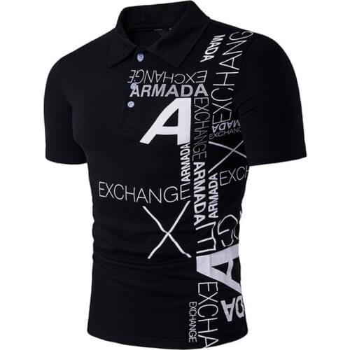 20173D hollow foreign trade new men Europe and the United States wind A letter printing lapel short sleeve large size T-shirt