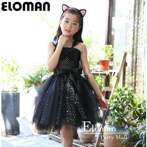 2018 NEW Eloman cute little wild cat black 100% handmade tutu dress for girl birthday party girls cos event tutu skirt