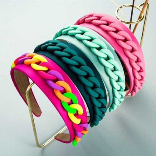 Vintage Candy Color Fabric Hairband Girls Party Hair Accessories Crown Elegant Korean Macaroon Color Chain Headband