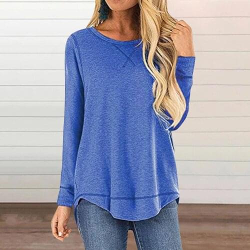 Solid Color Tunic Blouse Women Spring Autumn Basic Shirts Casual Round Neck Long Sleeve Loose Tops blusas mujer туника женская