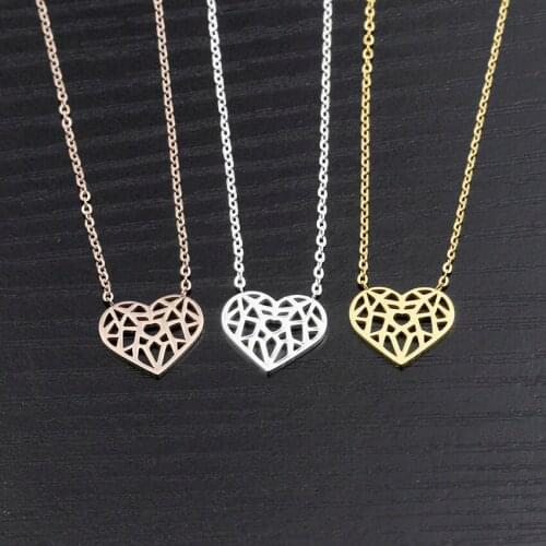 Wholesale 10piece Stainless Steel Rose Gold Chain Collares Origami Paper Heart Necklaces For Women Kolye Jewelry Colar