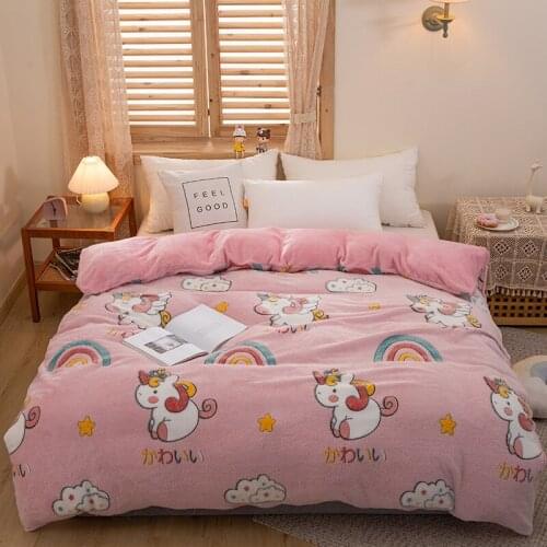 Rainbow pony/snow fleece/single quilt cover plant flowers 1 pcs autumn and winter warmth and thick single quilt cover