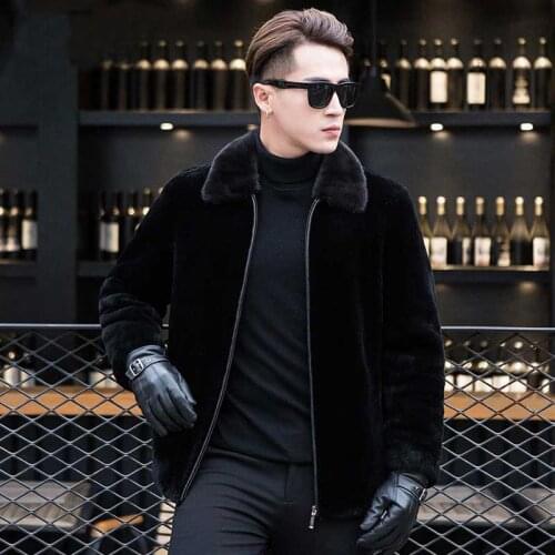 Wool coat mens new fur coat mink lapel fur coat warm mink coat men