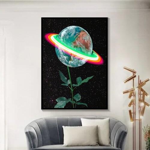 Modern Fashion Canvas Painting Abstract Starry Sky Nordic Poster Earth Flower HD Wall Art for Living Room Study Home Decoration