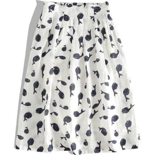 Light and thin printed pure ramie skirt with semi elastic waist cotton lining 257