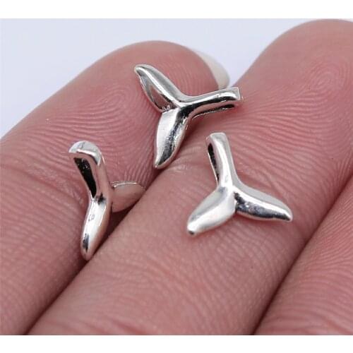 Tristana 60pcs 10x10mm Antique Silver Color Whale Tail Charms Pendant For Jewelry Making DIY Jewelry Findings