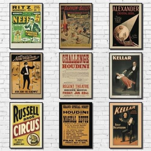 Vintage Circus Poster Whitepaper Popular Pin Up Poster Art Painting Abstract Fancy Wall Sticker for Coffee House Bar