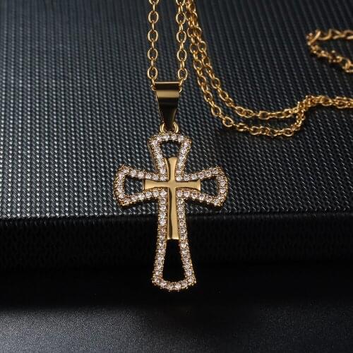 Women Necklaces Golden Hollow Rhinestone Cross Necklaces Banquet Couple Wedding Necklace Fashion Jewelry Give Girl Birthday Gift