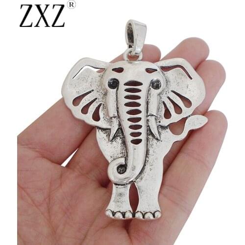 ZXZ 2pcs Large Animal Lucky Elephant Charms Pendants for Necklace Jewelry Making Findings 71x57mm