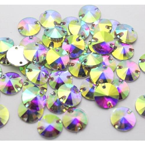 12mm 100pcs/lot Round Resin Flatback Sew On Rhinestone With 2 Holes Crystal AB Color Silver Base DIY Jewelry Accessories