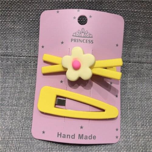 2pcs/set Yellow Flower Shape Metal Hair Clip Shiny Heart BB Hairpin Resin Headwear DIY Accessorie Chaim For Girl Birthdday Gift