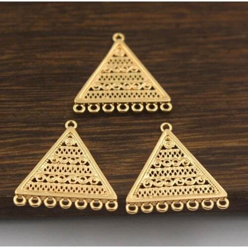 20pcs Brass Casting Filigree Triangle Charms Loops Connectors Quality Gold Color for DIY Tassel Dangle Earrings Pendants Designs