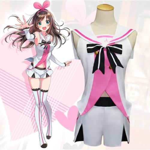 2019 New Anime First Virtual YouTuber Cosplay Costumes Kizuna AI Role Play Full Set Sailor School Uniform for Girls Cos Costume