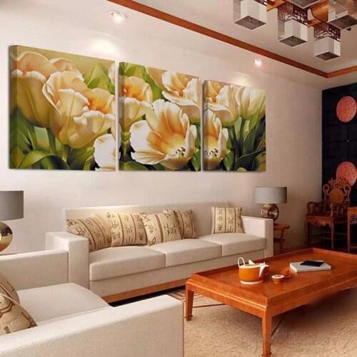 3 Pieces Tulip Flowers Posters Wall Art Canvas Pictures Home Decor Printed Paintings Accessories for Living Room Decorations
