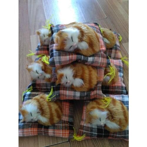 5 pieces a lot cute simulation cat toys polyethylene & furs mini yellow sleeping cat dolls gift about 10cm 1718