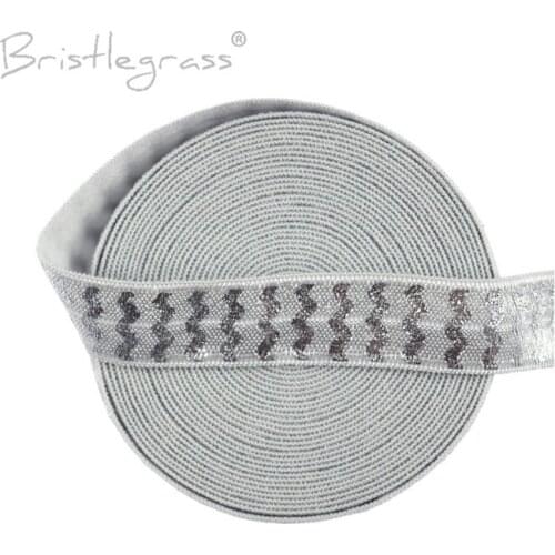 BRISTLEGRASS 5 Yard 5/8" 15mm Chevron Silver Foil Print FOE Fold Over Elastics Spandex Bands Hair Tie Headband Tutu Dress Sewing