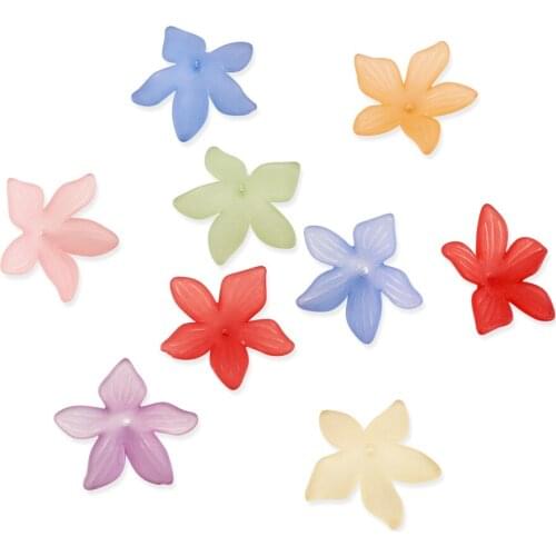 50Pcs Mixed Color Dyed Transparent Frosted Acrylic Flower Beads For Handmade Jewelry DIY Bracelet Necklace Earrings Accessories