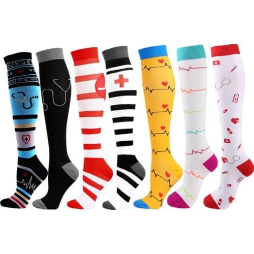 58 Styles New Compression Stockings Funny Golf Tube Socks Fit For Medical Nursing Outdoor Running Hiking Calf Compression Socks