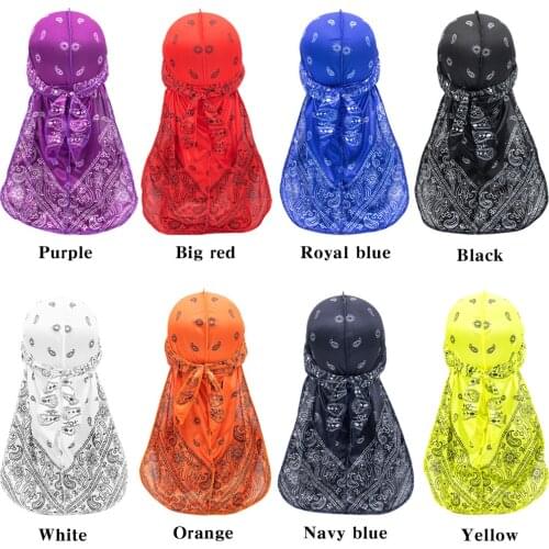 Satin men Stretchy Cap Hip Hop Du Doo Rag Durag Wigs Turban Bandana Headwear Solid Color long Hat Tie Down tail Hair Accessories