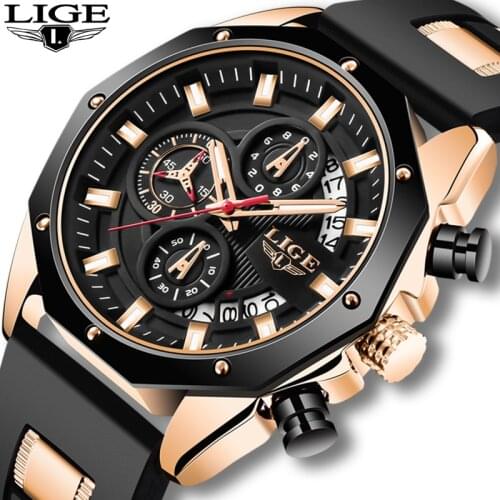 2020 LIGE New Sport Mens Watches Top Luxury Brand Watch For Men Silicone Wristwatch Waterproof Quartz Clock Relogio Masculino