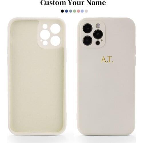 Custom Name DIY Candy Color Liquid Silicone Phone Case For iPhone 11 12 Pro Max Mini XS XR X 7 8P Luxury Soft Personalize Cover