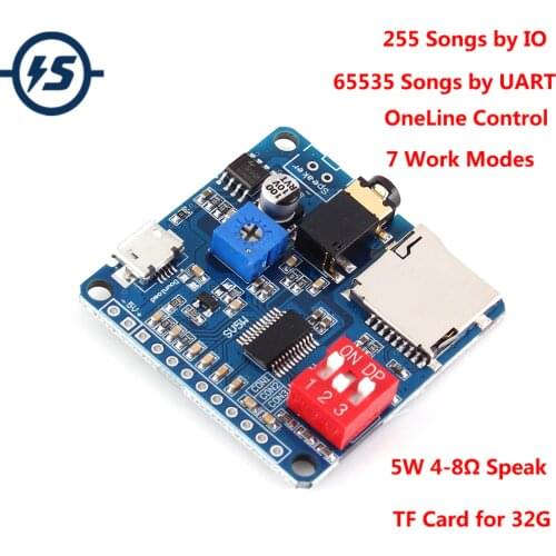 For Arduino 5W Voice Playback Amplifier Module MP3 Music Player SD/TF Card Integrated UART I/O Trigger Class D