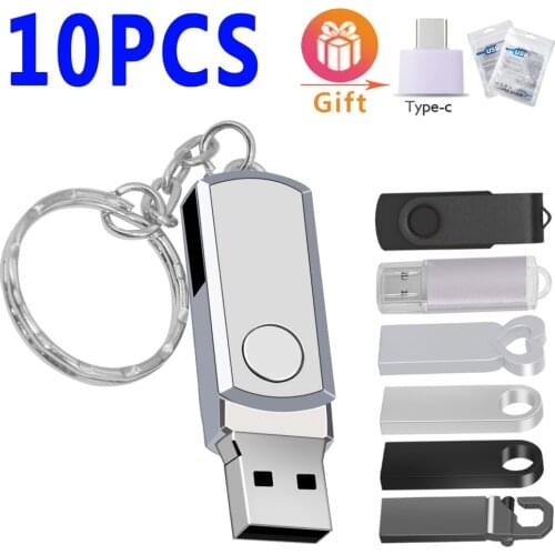 10pcs/lot Free Logo Metal USB 2.0 Pen Drive128GB USB Flash Drive 16GB 32GB 64GB Pendrive USB Stick with Keychain Flash Drive