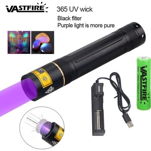 5W Tactical Flashlight UV Pen Light 365nm Ultraviolet Blacklight Detector for Dog Urine Lantern Torch+18650 Battery+USB Charger