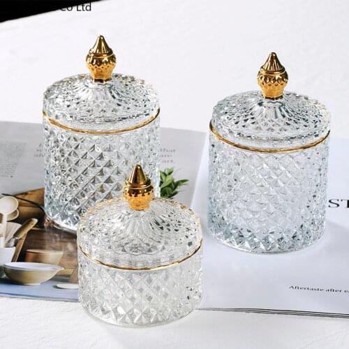 French Vintage Glass Jar Transparent Gold Jewelry Storage Box Home Cotton Swab Tea Drink Candy Jar Aromatherapy Bottle Home Deco