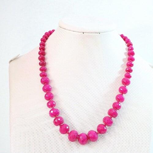 Hot rose red stone 10-18mm faceted abacus necklace beads 18" B632