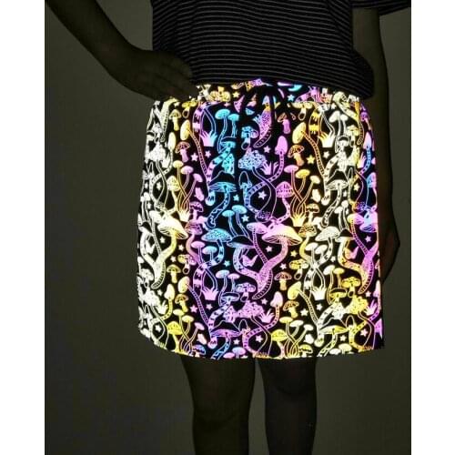 Personality night light women skirt colorful reflective mushroom fashion faldas reflect light woman skirts korean style clothing