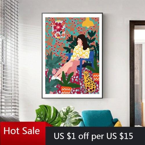 Waiting Girl Modern Floral Abstract Fashion Style Canvas Painting Art Print Poster Picture Wall Decor Living Home Room Decor
